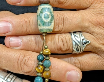 Dzi Agate Necklace, Tibetan Pendant, Spiritual Amulet, Handmade, Men's and Women's Jewelry, Artisan Pendant, Boho Amulet