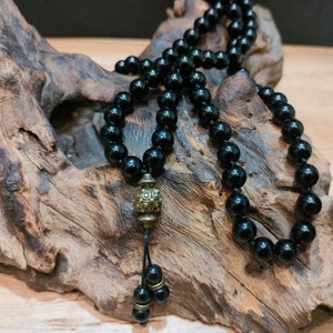 Obsidian Mala, Warrior and Protection Stone, 108 stones 8 mm, Japa Mala, Men&#39;s and Women&#39;s Necklace, Meditation Jewellery, Handmade.