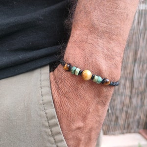 Pulsera de Ojo de Tigre, Piedra de Protección y Voluntad, Pulsera para Hombre y Mujer, Hecha a Mano, Piedras Naturales, Bienestar, Macramé