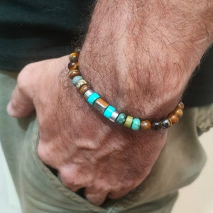 Afrikanisches Türkis-Tigerauge-Armband, Natursteine, Handarbeit, Wellness-Armband, Schutzamulett, Boho