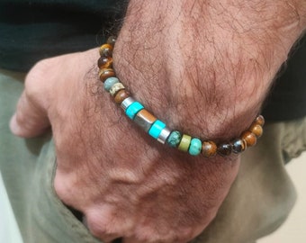 Bracelet turquoise oeil de tigre africain, pierres naturelles, fait main, bracelet bien-être, amulette protectrice, Boho