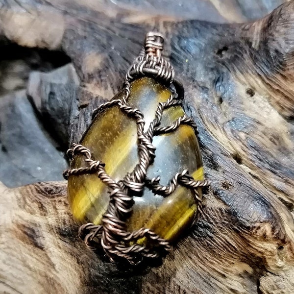 Collana Albero della Vita, Occhio di Tigre, Pietra di Protezione e della Volontà, Gioiello Celtico, Yggdrasil, Collana Unisex, Fatto a Mano.