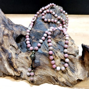 Rhodonite Mala, 108 Natural Stones 6mm, Japa Mala, Hand Knotted, Buddhist Necklace, Tibetan Rosary, Stone Necklace, Craft.