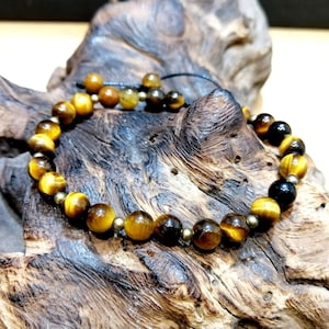 Tiger Eye Bracelet, Adjustable, Natural Protective Stone, Third Chakra, Handmade, Men's and Women's Bracelet, Wellness Bracelet.