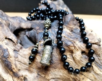 Obsidian Mala, 108 natural stones 6 mm, Openable Prayer Holder Terminal, Warrior Stone, Japa Mala, Stone Necklace, Unisex.