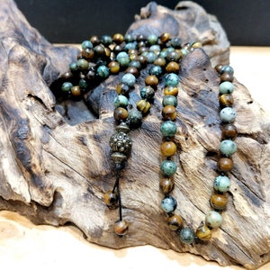 Tiger Eye Turquoise Mala, 108 Natural Stones 6mm, Japa Mala, Men&#39;s Women&#39;s Jewelry, Meditation Necklace Spiritual Protection, Ethnic