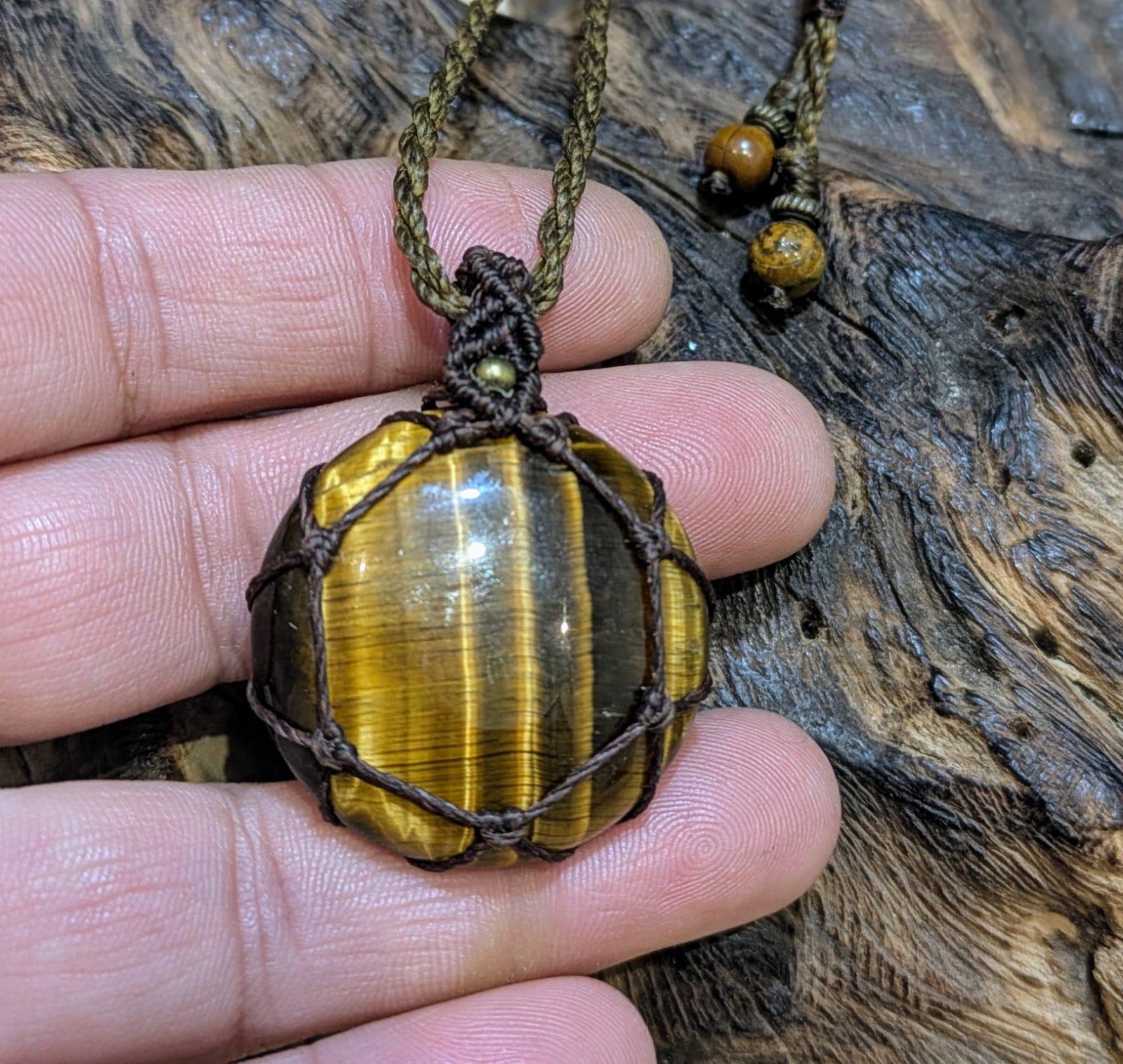 Ciondolo Pietra Naturale Collana Ciondolo Occhio Di Tigre Per Uomo - In Acciaio Inox, Pietra Naturale, Lunghezza 25 Pollici, Stile Fashion Collana - Foto 3