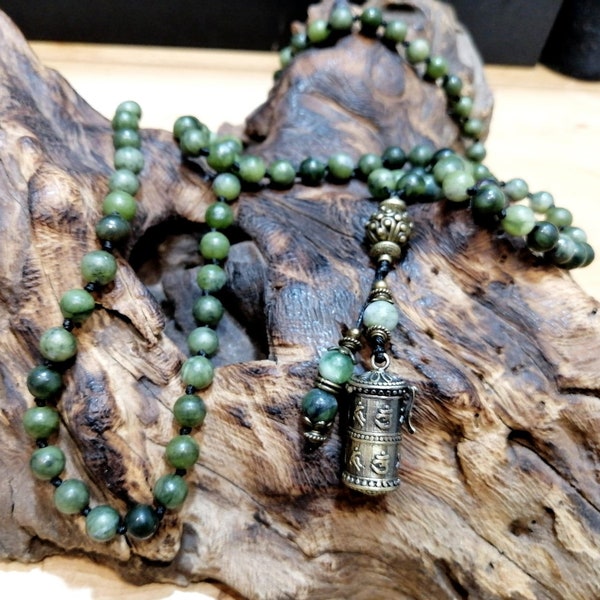Jade Mala, 108 pierres naturelles 6 mm, Terminal de support de prière ouvrable, Pierre d'équilibre émotionnel, Japa Mala, Fait main, Unisexe.