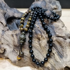 Tiger Eye Obsidian Mala, 108 Natural Stones 6mm, Japa Mala, Men&#39;s and Women&#39;s Jewelry, Spiritual Protection Meditation Necklace, Ethnic.