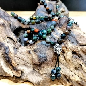 Mala Agate, Lucky and Longevity Stone, 108 Stones 6mm, Japa Mala Pearl 925 Silver, Men's and Women's Necklace, Meditation Jewel.