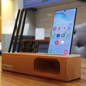 Handmade Beech Wood Phone Stand and Organizer: Desk Decor