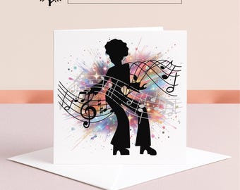 Carte d'anniversaire disco personnalisée : carte de musique de danseuse