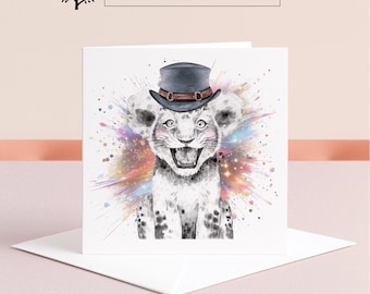 Carte d'anniversaire lion personnalisée, animal de safari rugissant