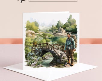 Carte d'anniversaire de randonnée personnalisée : paysage pittoresque