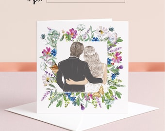 Carte florale de mariage de jeunes mariés - carte d'anniversaire personnalisée