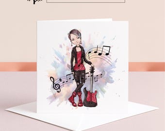 Carte fille guitare personnalisée : carte d'anniversaire musique