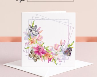 Cadres de fleurs, carte personnalisée couronne : voeux personnalisés