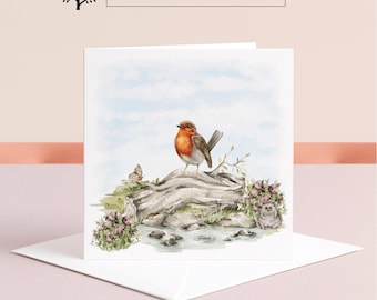 Carte d'anniversaire personnalisée Robin : aquarelle d'oiseaux