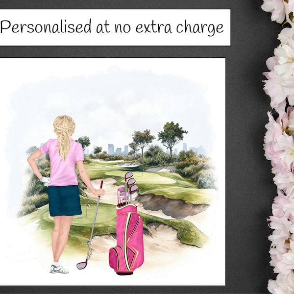 Golf card, female golfer, personalised card, blank card