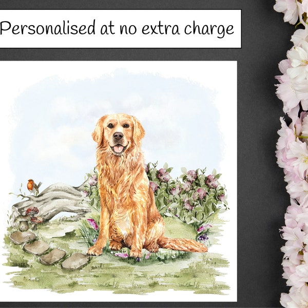 Retriever in Grass, Golden Retriever Card, Dog Birthday Card, Animal Birthday Card, Personalised Birthday Card, blank card