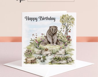 Carte d'anniversaire personnalisée avec un ours : carte de voeux avec un animal des bois