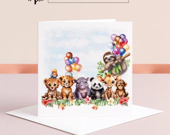 Carte d'anniversaire animaux de safari : carte de voeux personnalisée