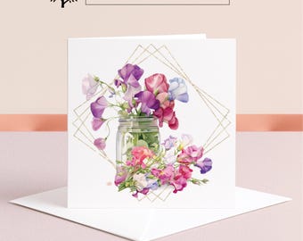 Carte Fleur de pois de senteur : carte de voeux personnalisée