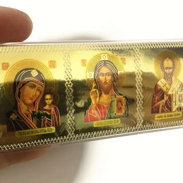 Triptych Christian Plastic Icon for Car / Greek / Handmade / Orthodox