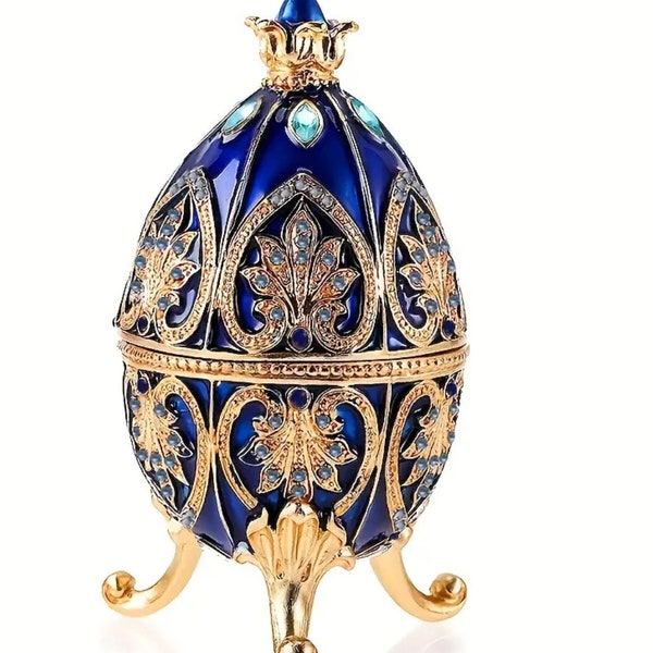 Elegant Oval Enamel Faberge-Inspired Trinket Box – Multipurpose Art Deco Jewelry Organizer with Magnetic Closure, Easter Egg Holder