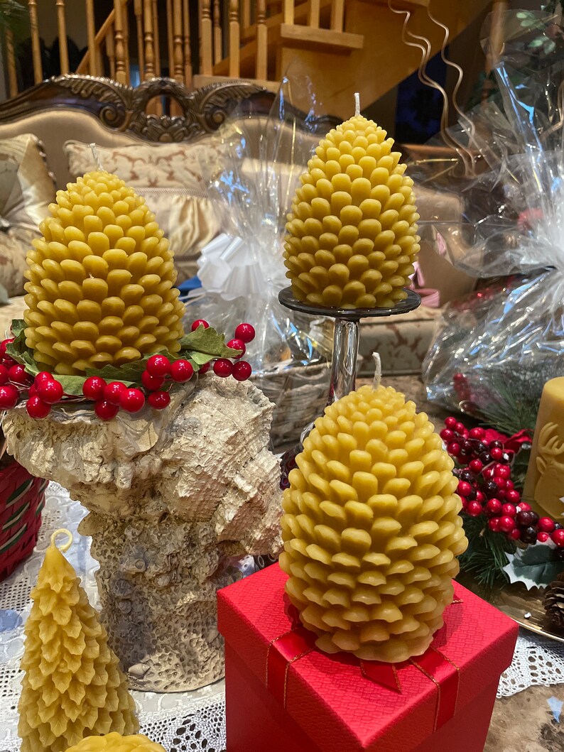Large Beeswax Pine Cone Candle - Etsy