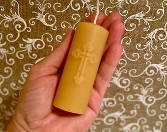 Mini Orthodox Cross Beeswax Candle - Handmade Pillar Candle