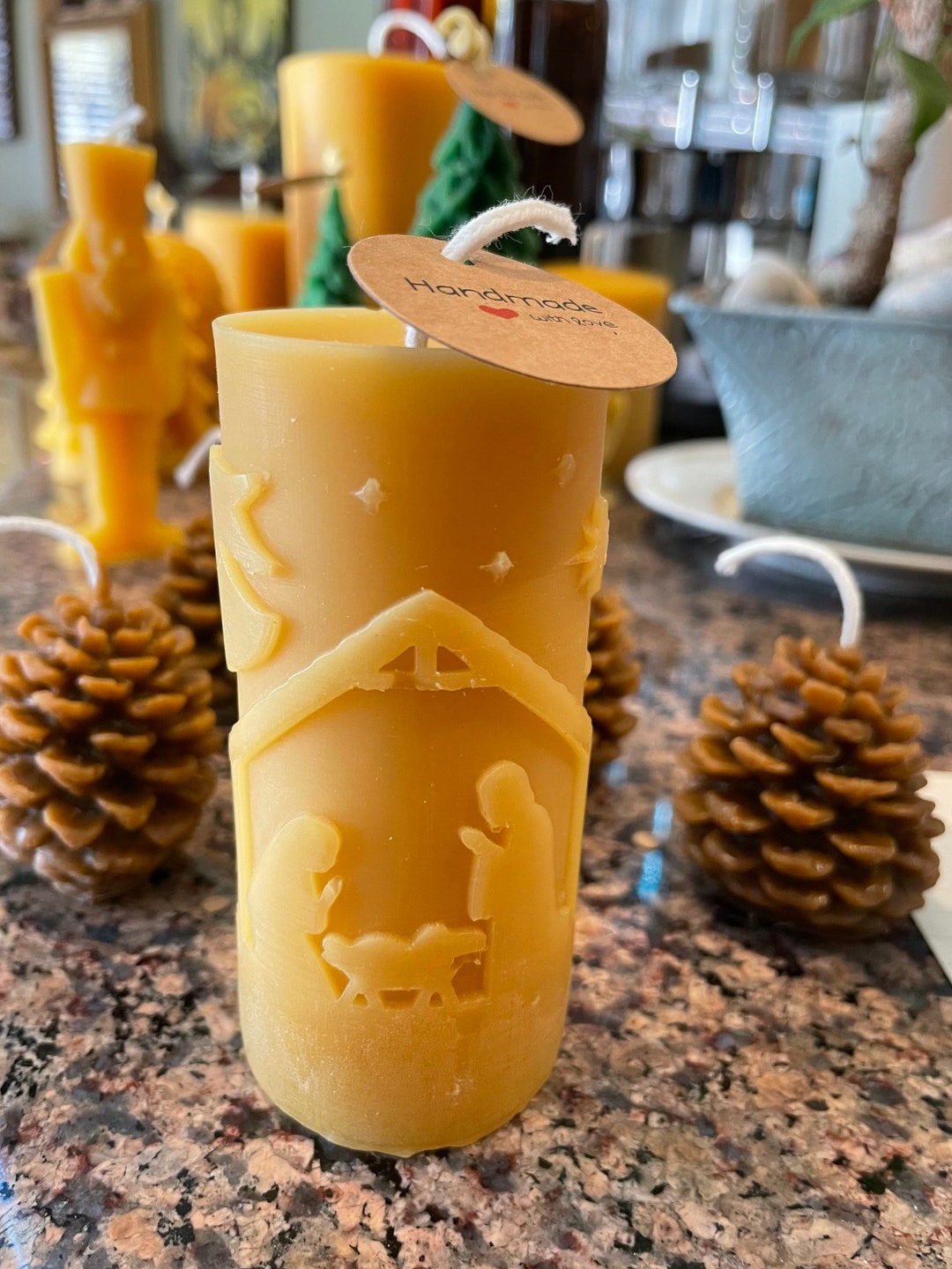 Nativity Scene Beeswax Pillar Candle/ Handmade/ Pure Beeswax/ Christmas/ Gift/ Christ/ Emmanuel
