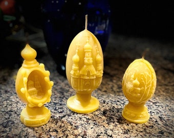 Handmade Beeswax Easter Egg Candles: Orthodox Cathedral Set of 3