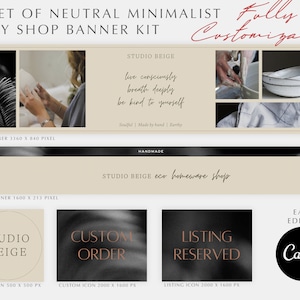 Etsy Shop Banner Kit | Neutral Beige Banner Template | Etsy Shop Kit | Minimalist Etsy Shop Cover |  Etsy Shop Branding Kit