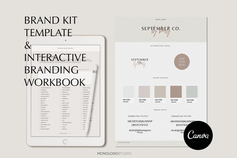Branding Questionnaire | Brand Clarity | Neutral Branding Kit | Branding Style Guide | Moodboard Template | Canva Brand Board Template image 1