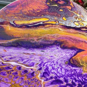 VIOLET FLAME - 14&quot; Round Acrylic Pour Painting with Resin Top Coat