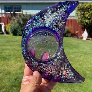Purple Resin Crescent Moon Tea Light Candle Holder