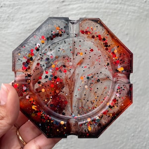 Black/Red/Orange Glitter Resin Ashtray