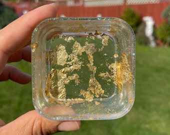 Clear Gold Leaf Resin Square Trinket Dish