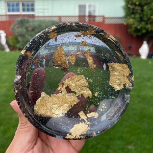 Black Glitter Resin Ashtray with Gold Leaf