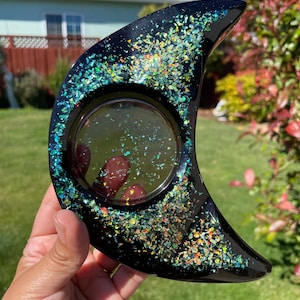 Smoky Resin Crescent Moon Tea Light Candle Holder