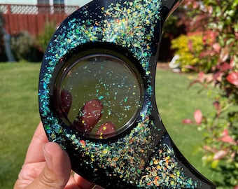 Smoky Resin Crescent Moon Tea Light Candle Holder