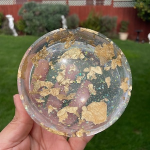 Clear Glitter Resin Ashtray with Gold Leaf