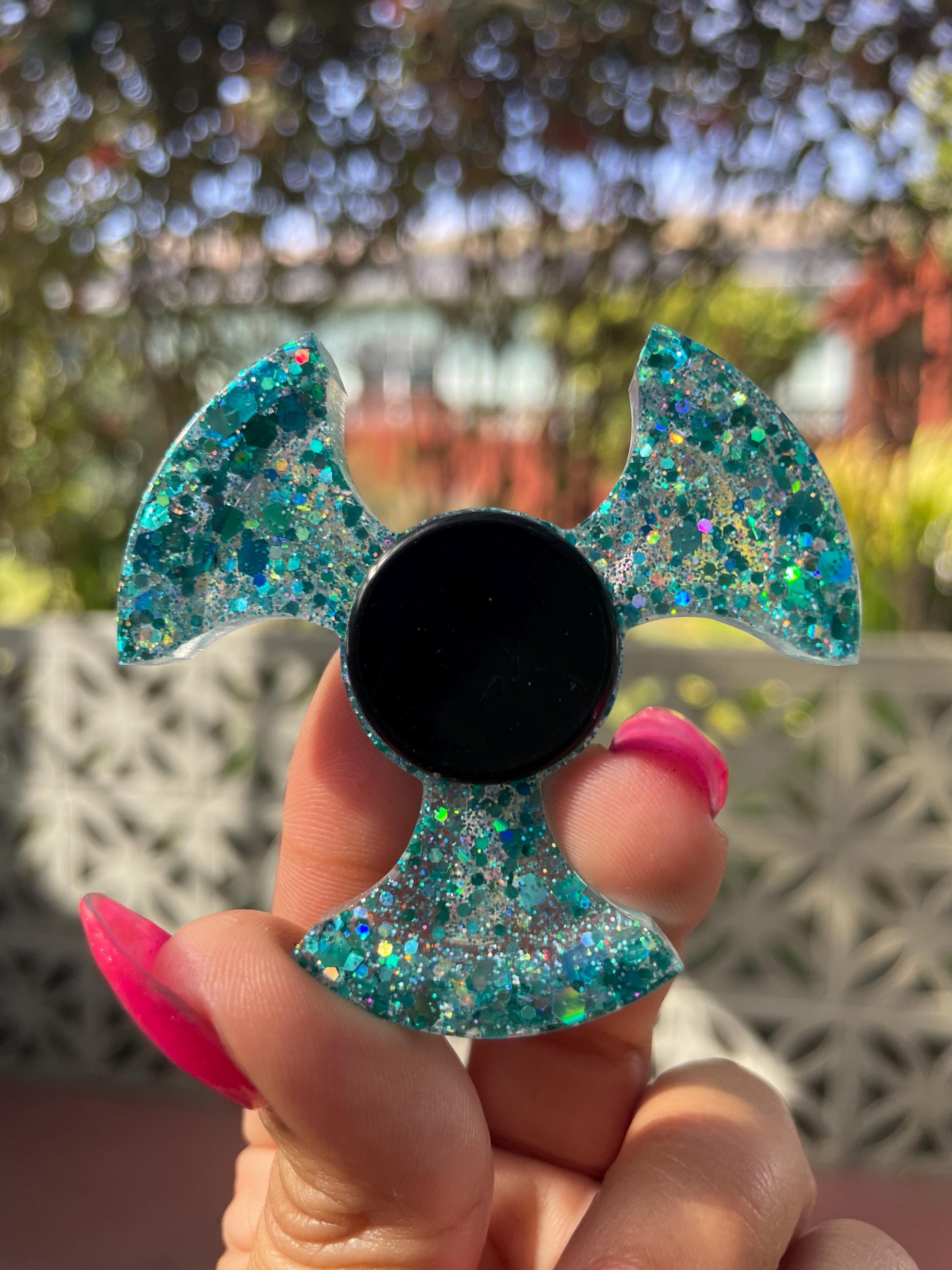 Clear with Blue Glitter Tri-Star Resin Fidget Spinner