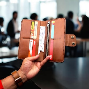 Cartera larga de cuero con cremallera hecha a mano para hombre: cartera plegable de cuero de plena flor / monedero vaquero personalizado, regalo para él, regalo para papá, regalo para ella