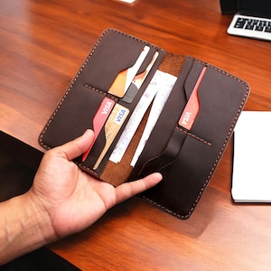 Long Leather Wallet for Men, Handmade Coat Wallet, Vintage Bifold Cardholder, Full-Grain Leather Purse, Custom Roper Wallet, Cowboy Wallet