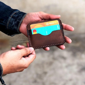 Tarjetero horizontal: cartera minimalista de piel con bolsillo frontal, tarjetero fino de piel flor, tarjetero fino de piel (Reino Unido)