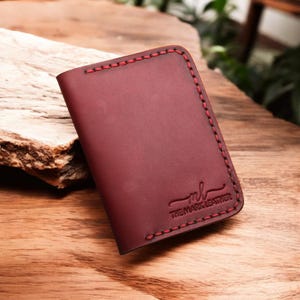 Portefeuille à deux volets en cuir véritable fait main - porte-cartes vintage pour homme et femme, portefeuille en cuir marron rouge Crazyhorse, cadeau pour homme, cadeau pour lui