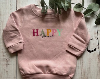 Pullover • Mädchen Pullover • Jungs Pullover • Kinder • Happy •  Pullover • personalisiert • Namen • Geburt • Weihnachten • Geburtstag