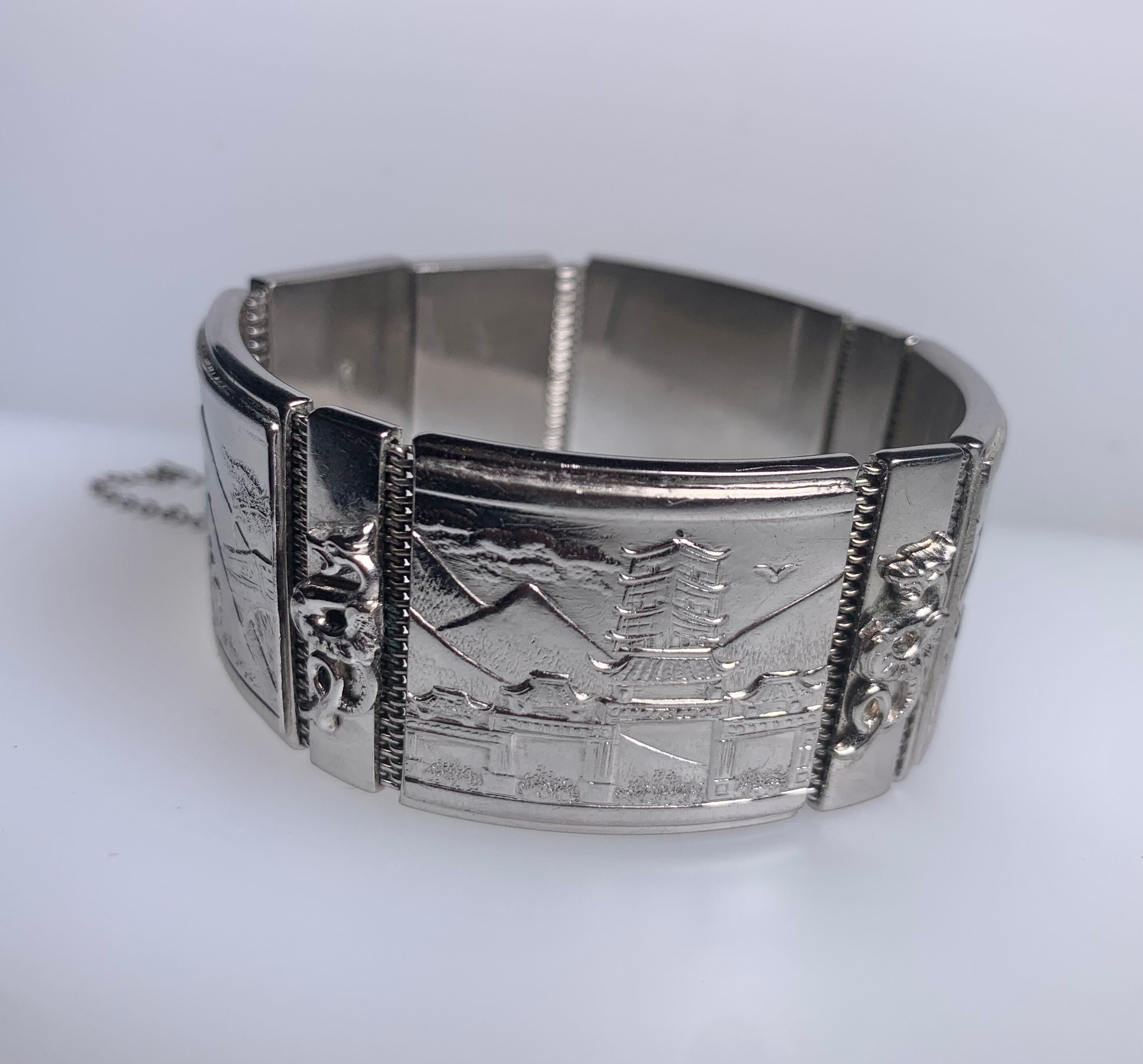 Whiting & Davis Co Oriental Embossed Panel Mesh Bracelet Whiting & Davis Co Oriental Embossed Panel Mesh Bracelet